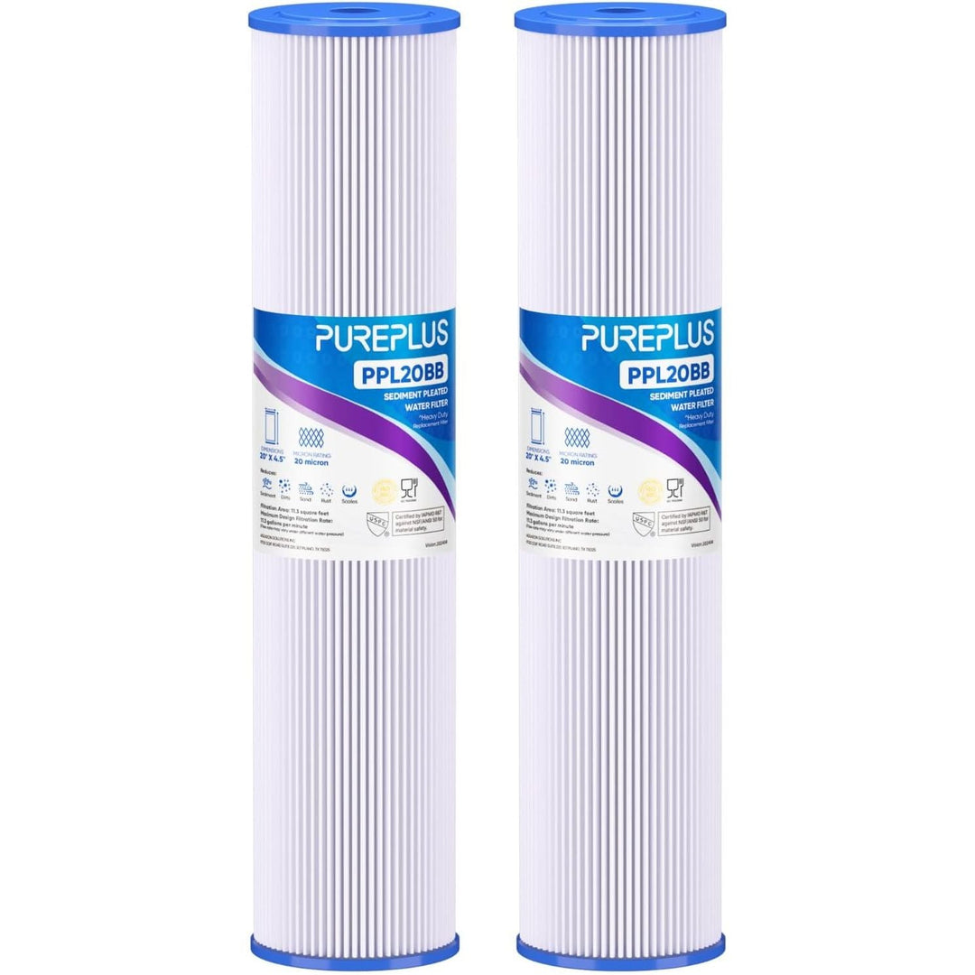 PUREPLUS 20" x 4.5" Whole House Pleated Sediment Filter for Well Water, Replacement Cartridge for ECP5 - BB, AP810 - 2, HDC3001, SPC - 45 - 1005, CP5 - BB, ECP1 - 20BB, 2Pack - Just Closeouts Canada Inc.