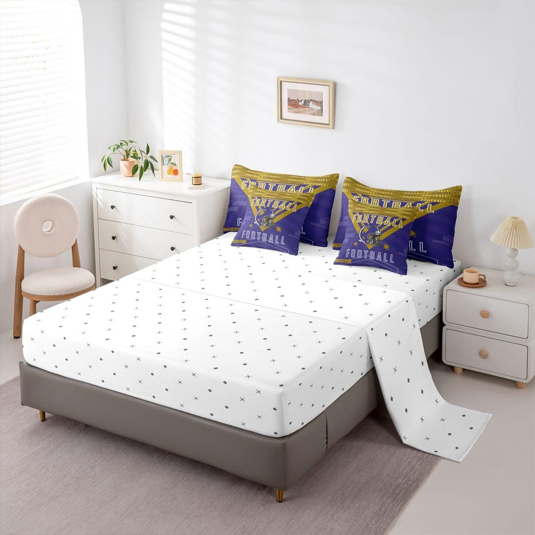 Purple & Gold Football Full 7-Piece Comforter & Sheet Set - Just Closeouts Canada Inc.X004MMNXB1