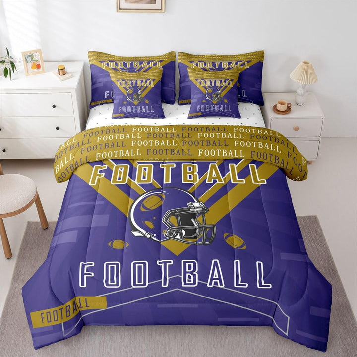 Purple & Gold Football Full 7-Piece Comforter & Sheet Set - Just Closeouts Canada Inc.X004MMNXB1