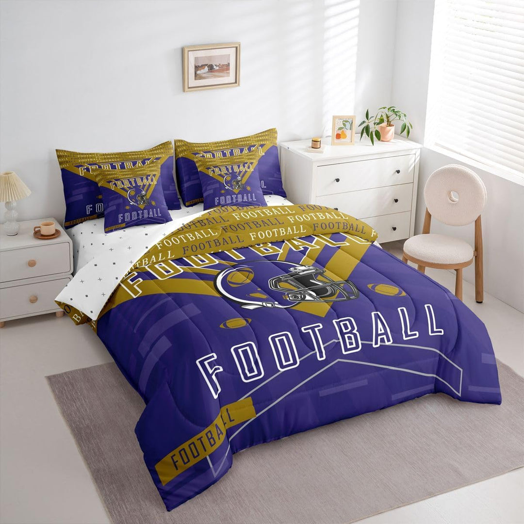 Purple & Gold Football Full 7-Piece Comforter & Sheet Set - Just Closeouts Canada Inc.X004MMNXB1