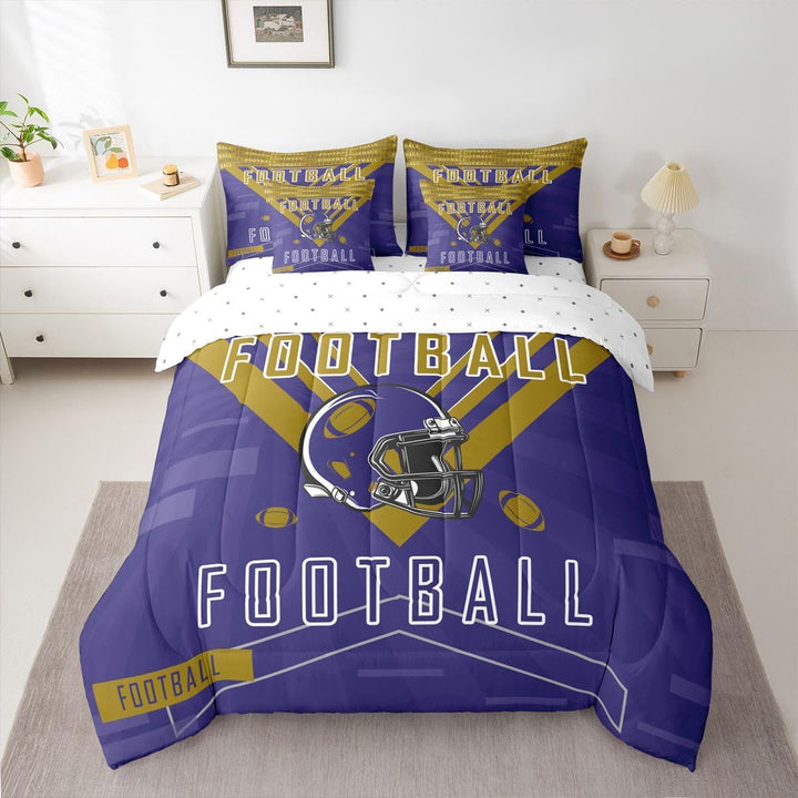 Purple & Gold Football Full 7-Piece Comforter & Sheet Set - Just Closeouts Canada Inc.X004MMNXB1