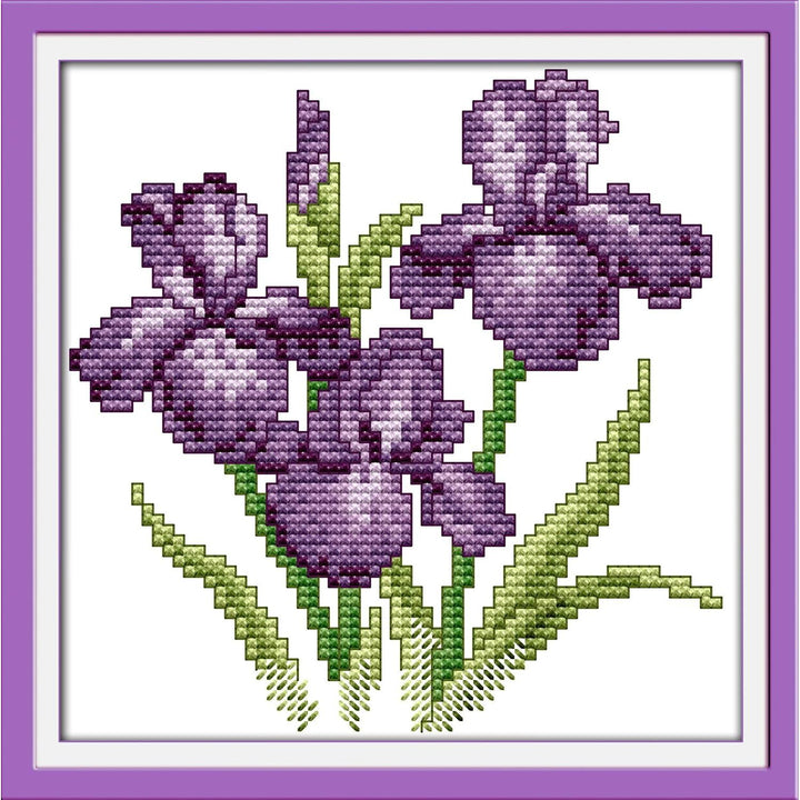 Purple violets stamped cross-stitch pattern