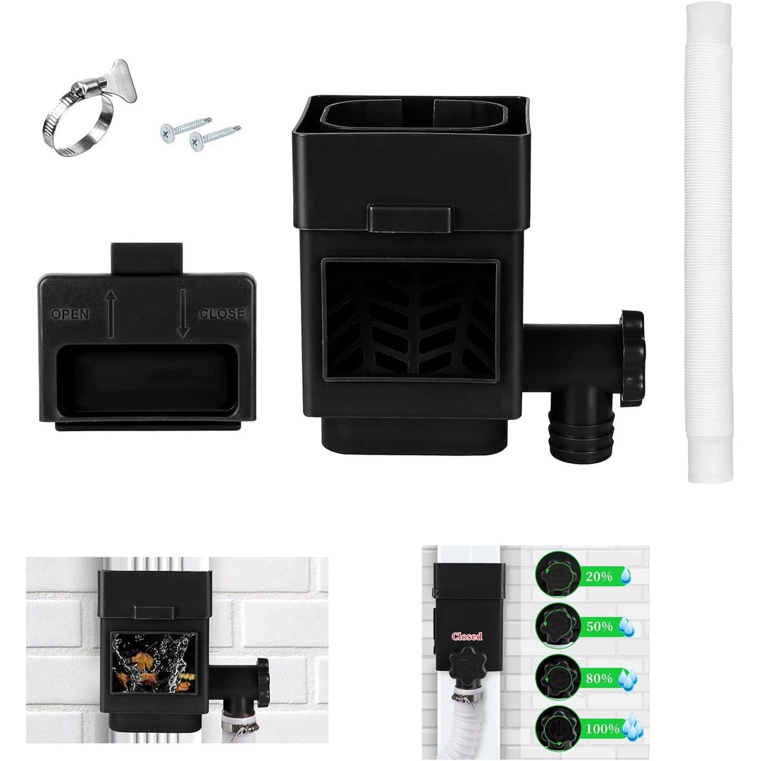 Rain Barrel Diverter Kit, Downspout Diverter Fits for 2"x 3" or 3"x 4" Standard Downspout, Rainwater Collection System with Adjustable Valve and Filter,5ft Hose(Black) - Just Closeouts Canada Inc.