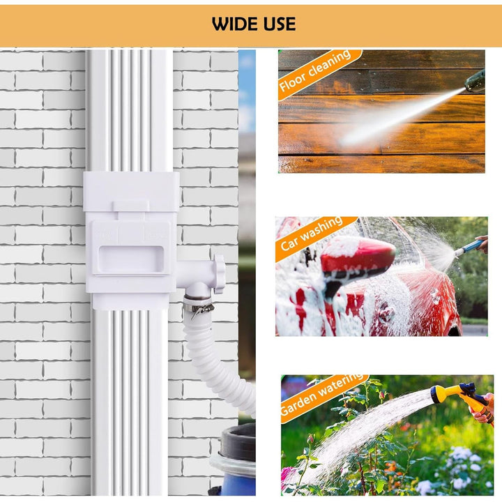 Rain Barrel Diverter Kit, Downspout Diverter Fits for 2"x 3" or 3"x 4" Standard Downspout, Rainwater Collection System with Adjustable Valve and Filter,5ft Hose(White) - Just Closeouts Canada Inc.