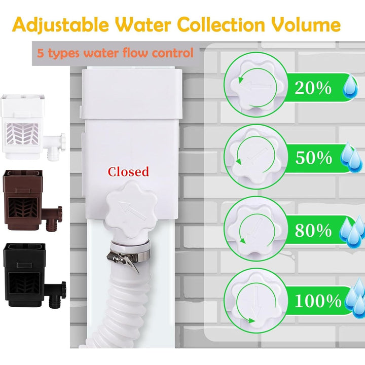 Rain Barrel Diverter Kit, Downspout Diverter Fits for 2"x 3" or 3"x 4" Standard Downspout, Rainwater Collection System with Adjustable Valve and Filter,5ft Hose(White) - Just Closeouts Canada Inc.