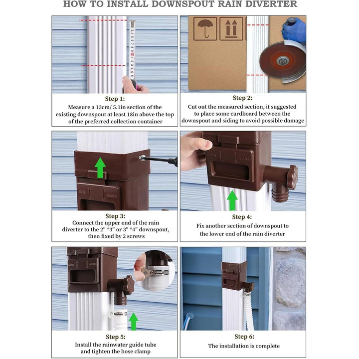 Rain Barrel Diverter Kit, Downspout Diverter Fits for 2"x 3" or 3"x 4" Standard Downspout, Rainwater Collection System with Adjustable Valve and Filter,5ft Hose(White) - Just Closeouts Canada Inc.