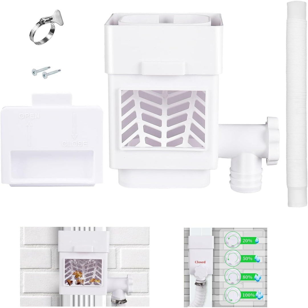 Rain Barrel Diverter Kit, Downspout Diverter Fits for 2"x 3" or 3"x 4" Standard Downspout, Rainwater Collection System with Adjustable Valve and Filter,5ft Hose(White) - Just Closeouts Canada Inc.