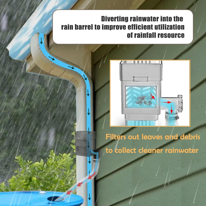 Rain Barrel Diverter Kit, Downspout Diverter Fits for 2"x 3" or 3"x 4" Standard Downspout, Rainwater Collection System with Adjustable Valve and Filter,5ft Hose(White) - Just Closeouts Canada Inc.