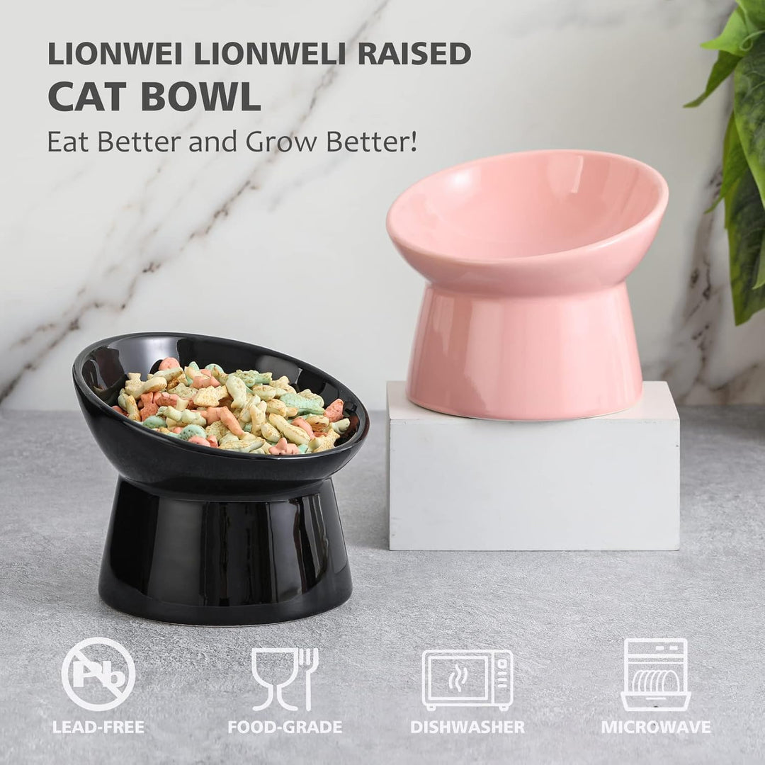 Raised Cat Food Bowls Ceramic - Tilted Elevated Cat Bowls Anti Vomit - 6.1 inch Extra Wide Cat Feeding Bowls Whisker Friendly - Stress Free Shallow Cat Bowl for Dry Wet Food - Dishwasher Safe - 9.5 oz - Just Closeouts Canada Inc.