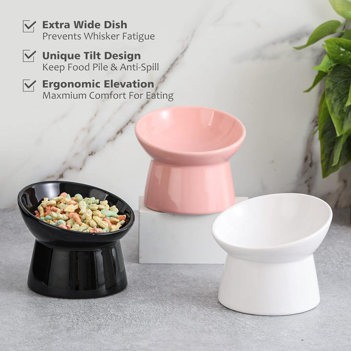 Raised Cat Food Bowls Ceramic - Tilted Elevated Cat Bowls Anti Vomit - 6.1 inch Extra Wide Cat Feeding Bowls Whisker Friendly - Stress Free Shallow Cat Bowl for Dry Wet Food - Dishwasher Safe - 9.5 oz - Just Closeouts Canada Inc.