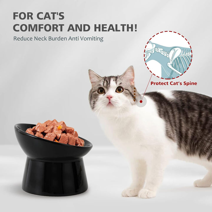 Raised Cat Food Bowls Ceramic - Tilted Elevated Cat Bowls Anti Vomit - 6.1 inch Extra Wide Cat Feeding Bowls Whisker Friendly - Stress Free Shallow Cat Bowl for Dry Wet Food - Dishwasher Safe - 9.5 oz - Just Closeouts Canada Inc.