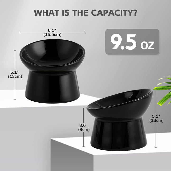 Raised Cat Food Bowls Ceramic - Tilted Elevated Cat Bowls Anti Vomit - 6.1 inch Extra Wide Cat Feeding Bowls Whisker Friendly - Stress Free Shallow Cat Bowl for Dry Wet Food - Dishwasher Safe - 9.5 oz - Just Closeouts Canada Inc.