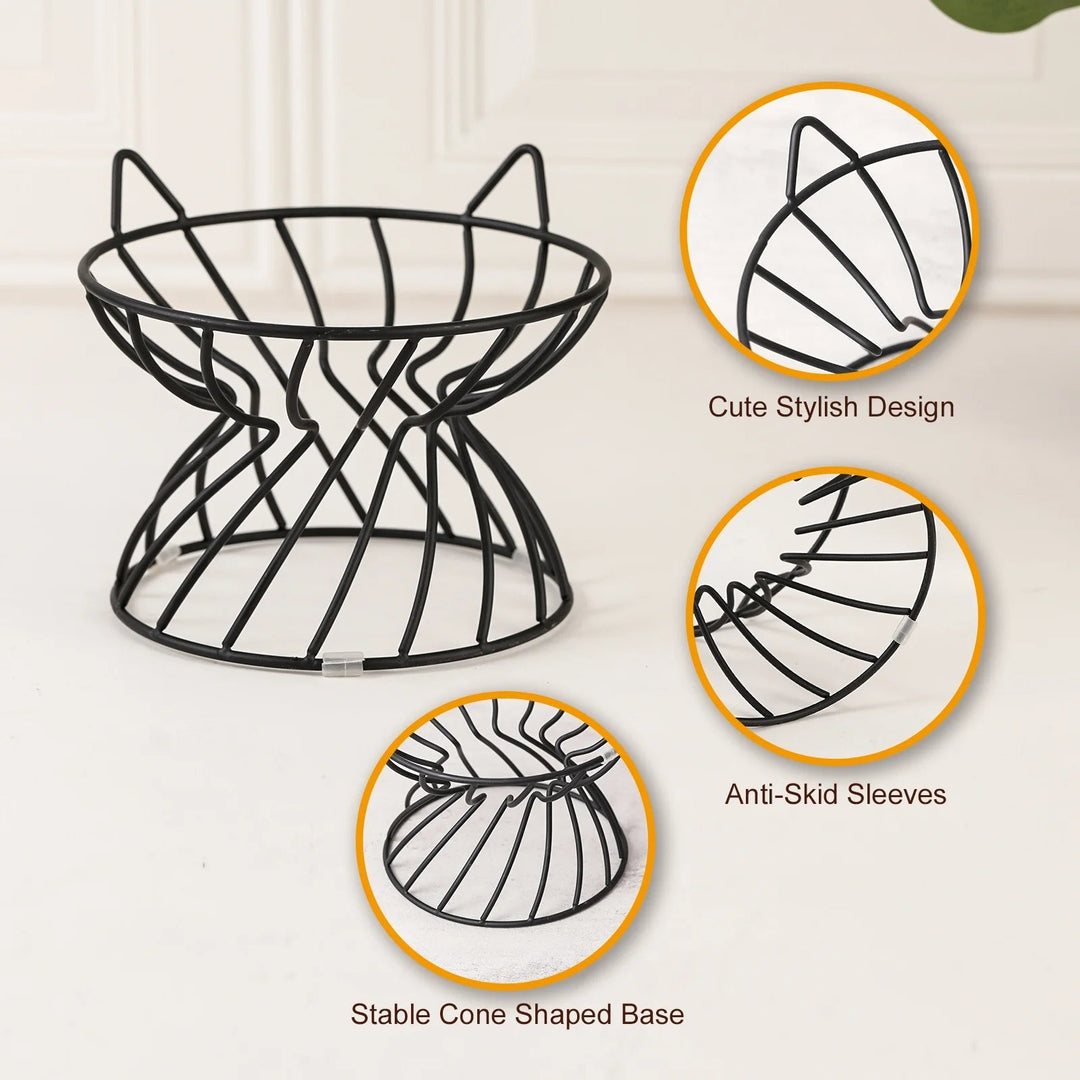 Raised Ceramic Cat Food Bowl - Elevated Cat Dish with Anti Slip Metal Stand - Wide Shallow Cat Bowl Whisker Friendly - Small Cat Plate - Cute Cat Feeding Bowls - Microwave and Dishwasher Safe - 8 oz - Just Closeouts Canada Inc.X003SDIPTZ