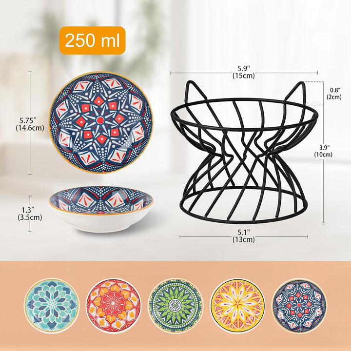 Raised Ceramic Cat Food Bowl - Elevated Cat Dish with Anti Slip Stand - Wide Shallow Cat Bowl Whisker Friendly - Cute Cat Plate - Cat Feeding Bowls - Microwave and Dishwasher Safe - 8.5 oz - 5.75 inch 37 - Just Closeouts Canada Inc.