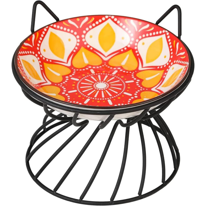 Raised Ceramic Cat Food Bowl - Elevated Cat Dish with Anti Slip Stand - Wide Shallow Cat Bowl Whisker Friendly - Cute Cat Plate - Cat Feeding Bowls - Microwave and Dishwasher Safe - 8.5 oz - 5.75 inch 37 - Just Closeouts Canada Inc.
