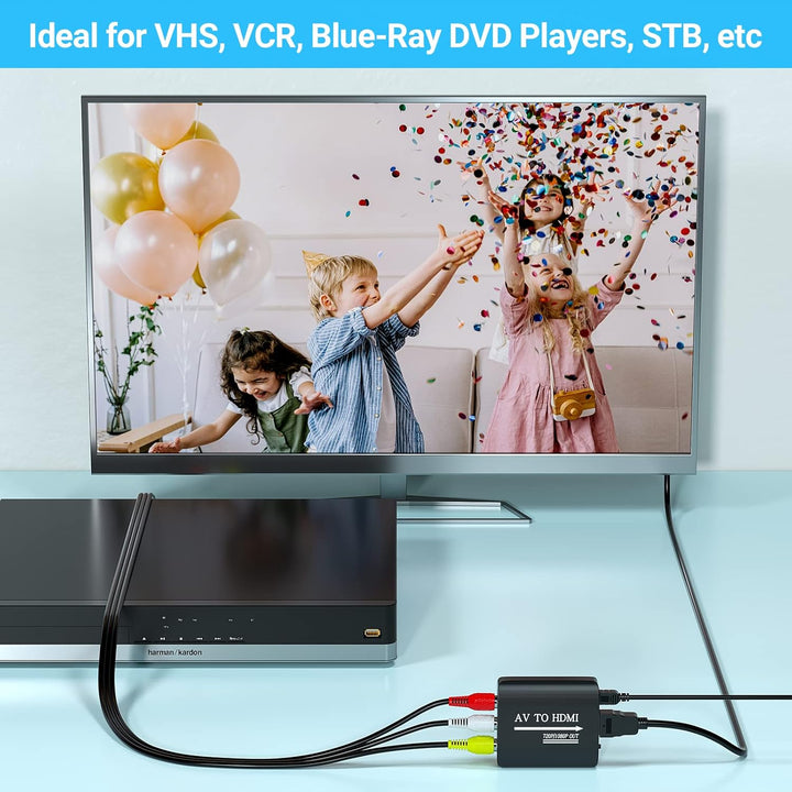 RCA to HDMI,AV to HDMI Converter, Composite to HDMI Converter Compatible with WII,PS One,PS2,PS3,STB,Xbox,VHS,VCR,Blue - Ray DVD,with 3.3ft HDMI Cable - Just Closeouts Canada Inc.X003KUROV1