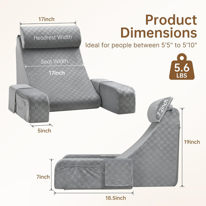 Reading Pillow for Adults – Ergonomic 45° Wedge Back Support Chair for Sitting in Bed, XL Side Pockets, Perfect for Working, Gaming, Watching TV, Relaxing, or Recovery, Great Gift Idea, 19” - Just Closeouts Canada Inc.