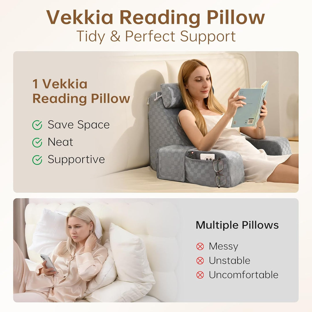 Reading Pillow for Adults – Ergonomic 45° Wedge Back Support Chair for Sitting in Bed, XL Side Pockets, Perfect for Working, Gaming, Watching TV, Relaxing, or Recovery, Great Gift Idea, 19” - Just Closeouts Canada Inc.