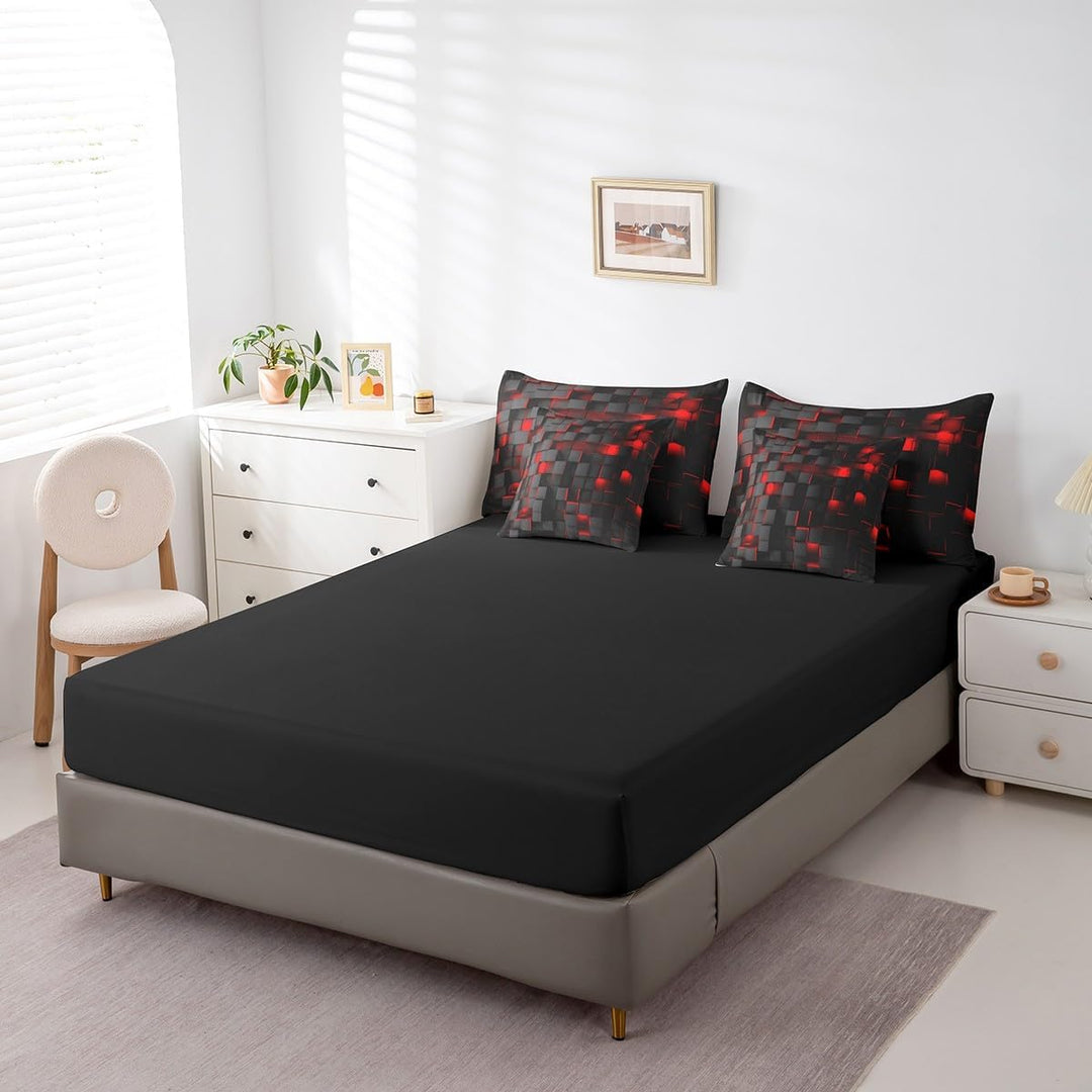 Red and Black Bedding Set Full Size Light Geometric Comforter Set with Sheets 7 Piece for Kids Boys Decor Bed in a Bag Modern Bed Set - Just Closeouts Canada Inc.X004YEH81X