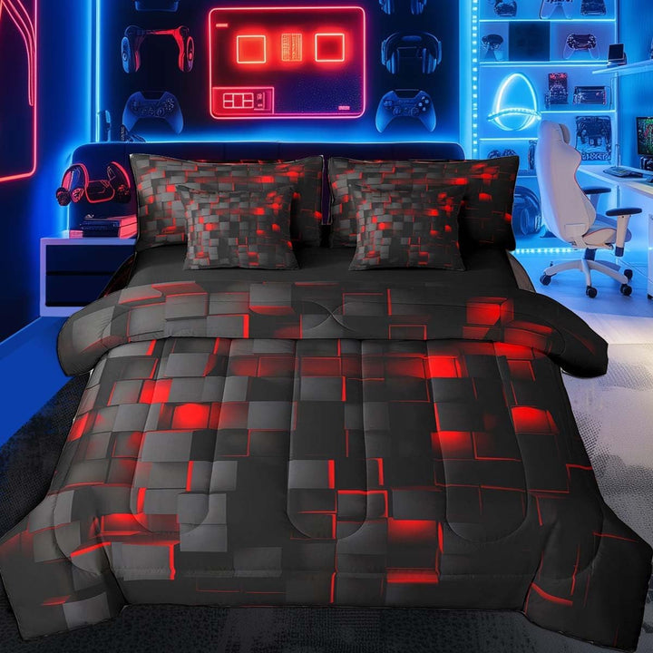 Red and Black Bedding Set Full Size Light Geometric Comforter Set with Sheets 7 Piece for Kids Boys Decor Bed in a Bag Modern Bed Set - Just Closeouts Canada Inc.X004YEH81X