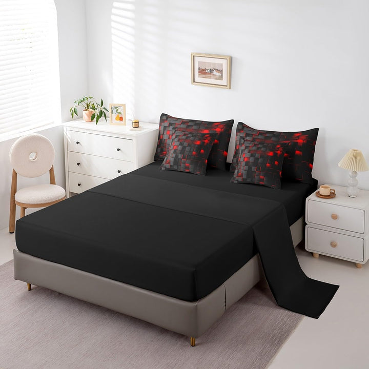 Red and Black Bedding Set Full Size Light Geometric Comforter Set with Sheets 7 Piece for Kids Boys Decor Bed in a Bag Modern Bed Set - Just Closeouts Canada Inc.X004YEH81X