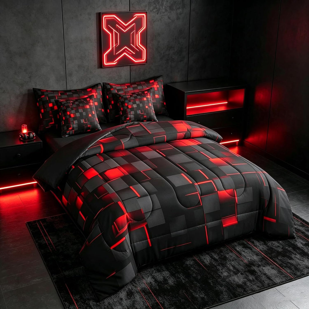 Red & Black Geometric Comforter & Sheet Set, Queen, 7-Piece - Just Closeouts Canada Inc.X004YEBQC5