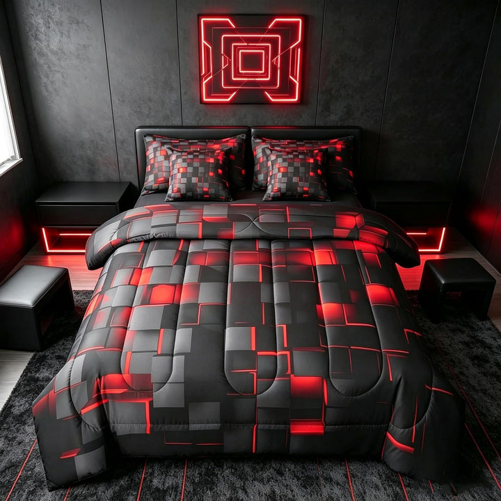 Red & Black Geometric Comforter & Sheet Set, Queen, 7-Piece - Just Closeouts Canada Inc.X004YEBQC5