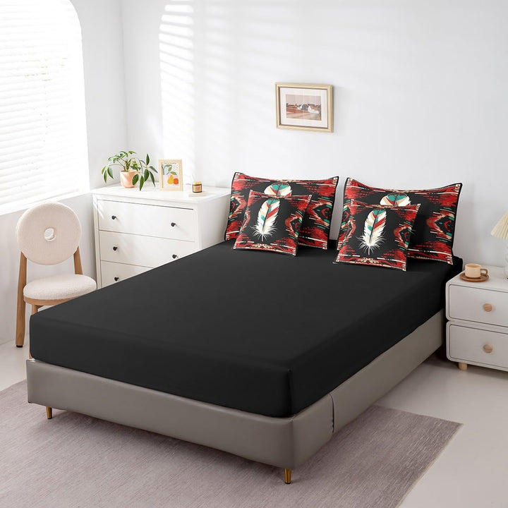 Red & Black Southwestern Feather Full 7-Piece Bedding Set - Just Closeouts Canada Inc.X004OOJ9UV