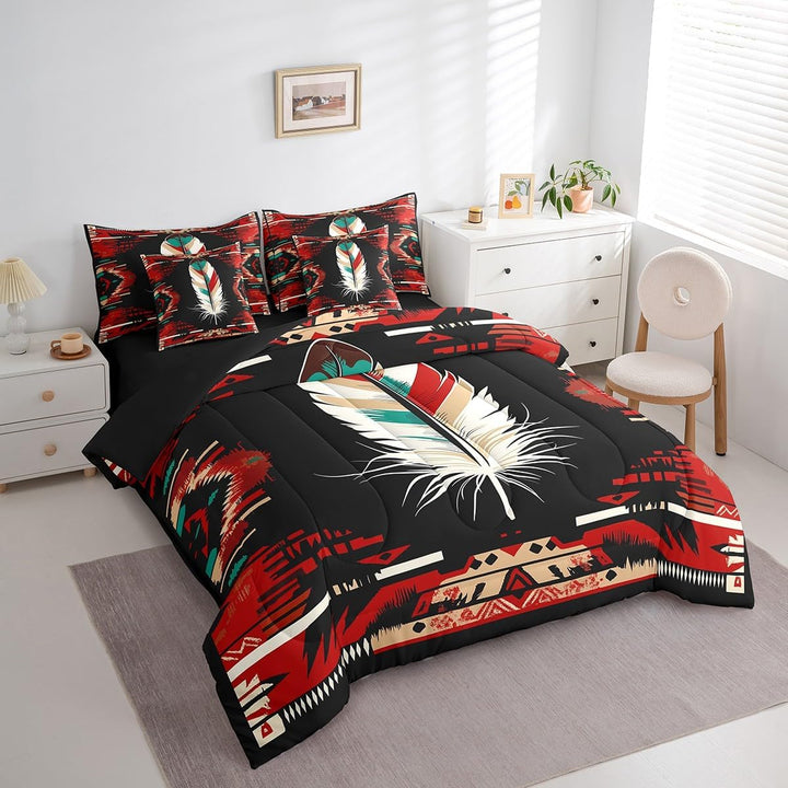 Red & Black Southwestern Feather Full 7-Piece Bedding Set - Just Closeouts Canada Inc.X004OOJ9UV