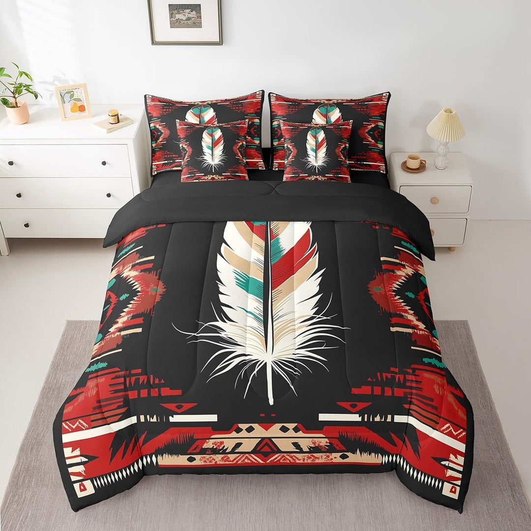 Red & Black Southwestern Feather Full 7-Piece Bedding Set - Just Closeouts Canada Inc.X004OOJ9UV