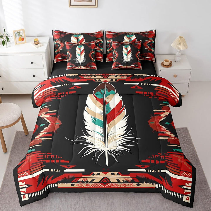 Red & Black Southwestern Feather Full 7-Piece Bedding Set - Just Closeouts Canada Inc.X004OOJ9UV