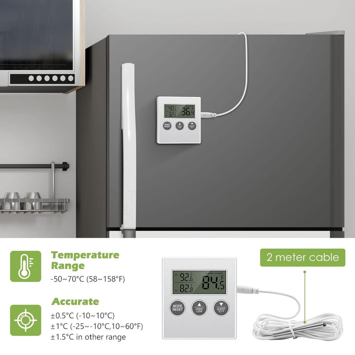 Refrigerator Thermometer, 2 Pack Digital Freezer Thermometer, Upgraded Fridge Thermometer with High & Low Temperature Alarm, LCD Display, Magnetic for for Home, Kitchen, Restaurants - Just Closeouts Canada Inc.