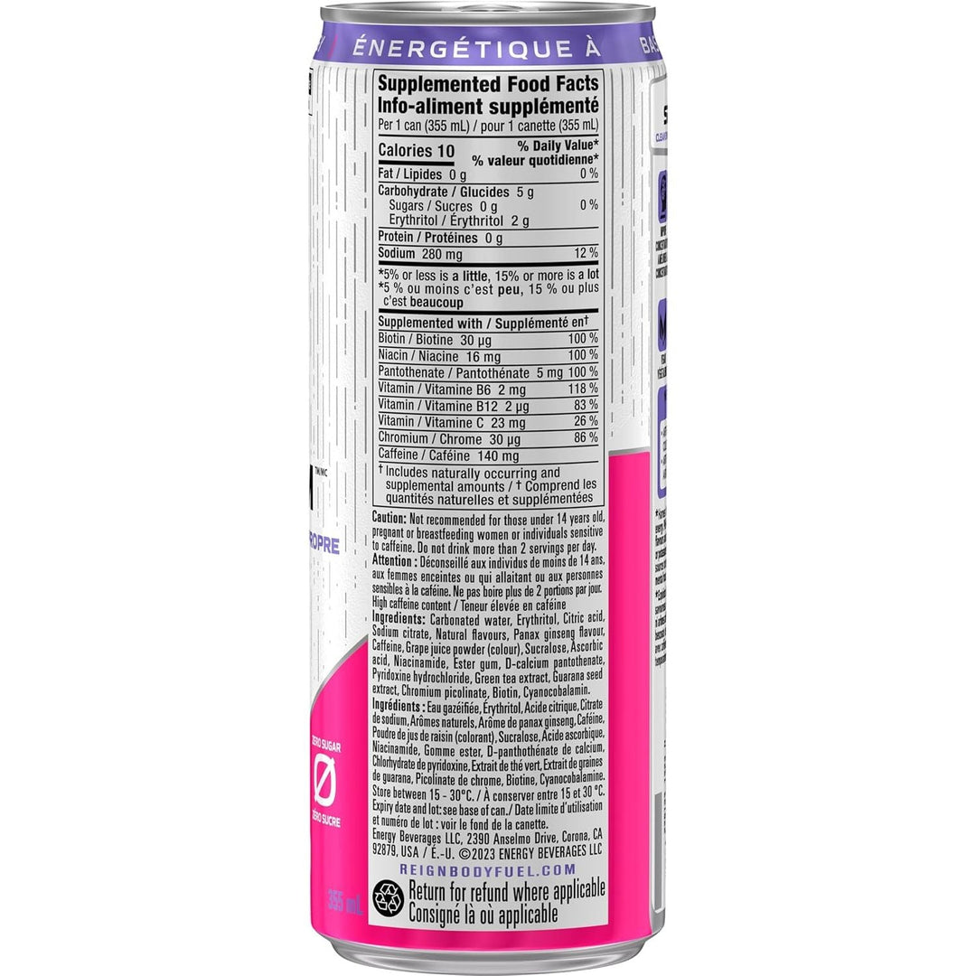Reign Storm Harvest Grape Clean Energy Drink, Zero Sugar, Plant - Based, Vegan, 355ml x12 - Just Closeouts Canada Inc.815154026451