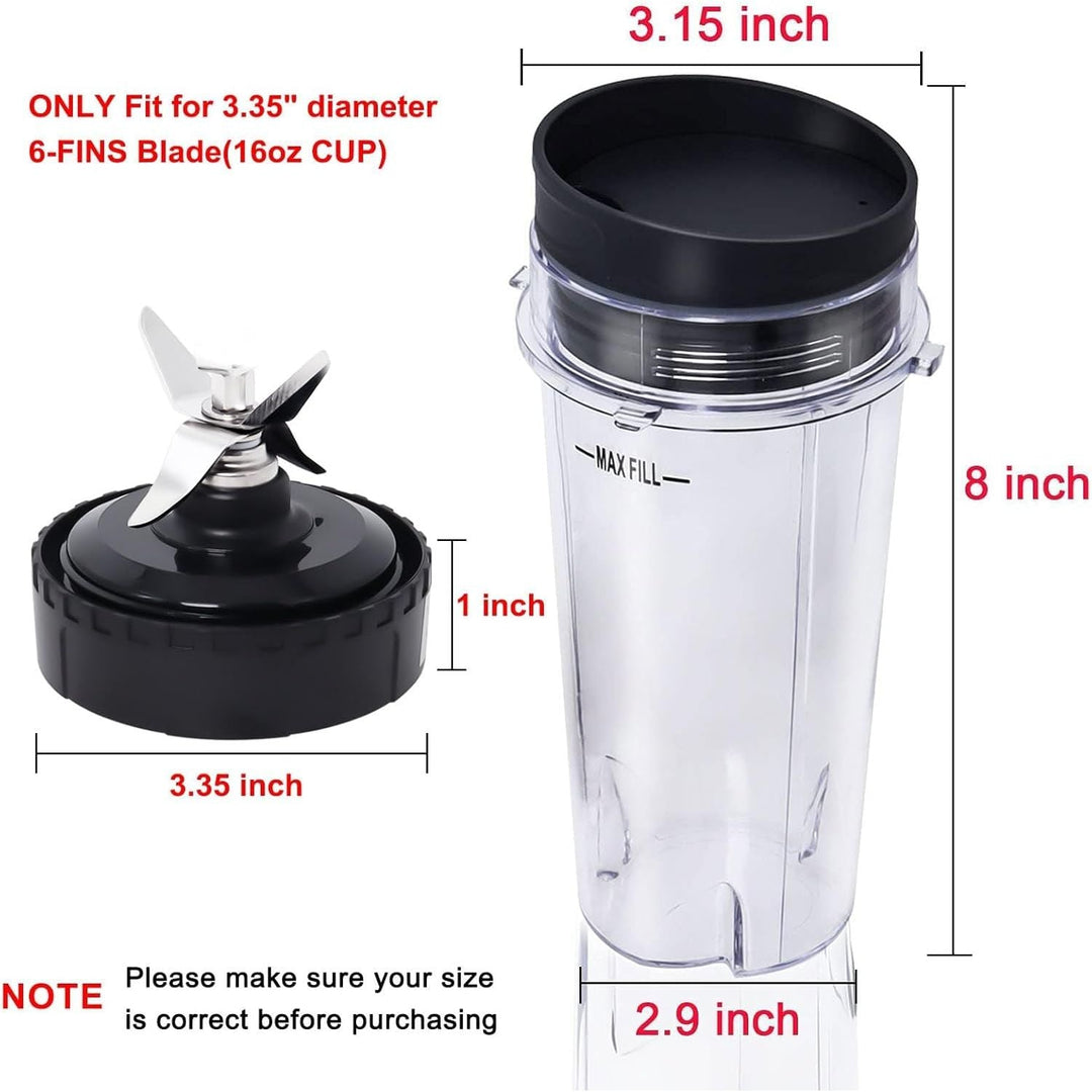Replacement Parts Compatible with Nutri Ninja, Blender Blade 6 Fins and 2 Pcs 16oz Single Serve Blender Cup Set Compatible with Ninja BL660 BL740 BL780 BL771 BL772 BL773CO - Just Closeouts Canada Inc.