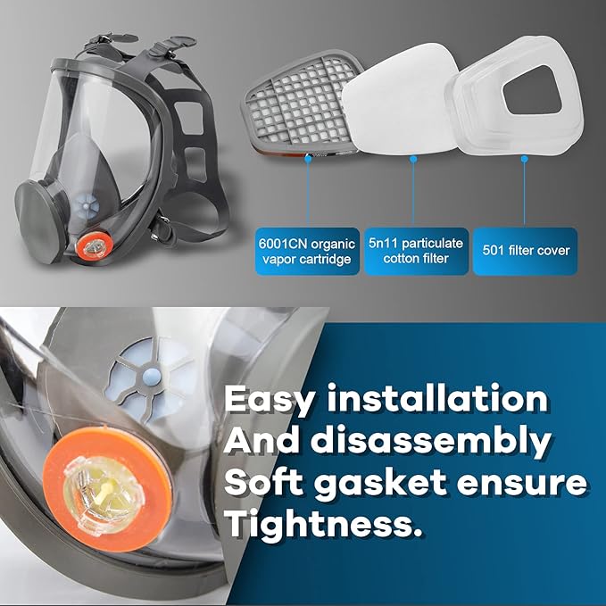 Reusable Respirator full Face Cover, Gas Cover Organic Vapor Mask and Anti - fog,Full Face Cover, for Painting, mechanical polishing, logging, welding, Against Dust, Polishing,Staining,Sanding &Cutting - Just Closeouts Canada Inc.