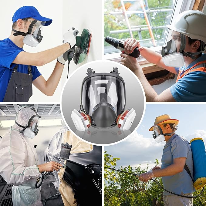 Reusable Respirator full Face Cover, Gas Cover Organic Vapor Mask and Anti - fog,Full Face Cover, for Painting, mechanical polishing, logging, welding, Against Dust, Polishing,Staining,Sanding &Cutting - Just Closeouts Canada Inc.