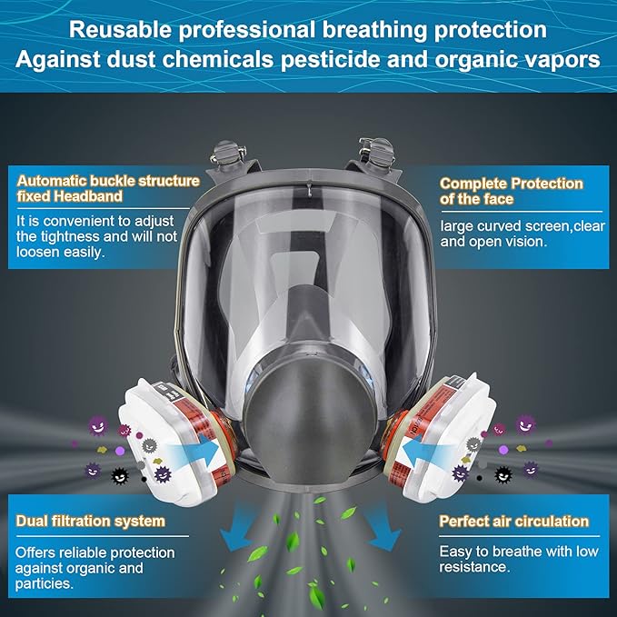 Reusable Respirator full Face Cover, Gas Cover Organic Vapor Mask and Anti - fog,Full Face Cover, for Painting, mechanical polishing, logging, welding, Against Dust, Polishing,Staining,Sanding &Cutting - Just Closeouts Canada Inc.
