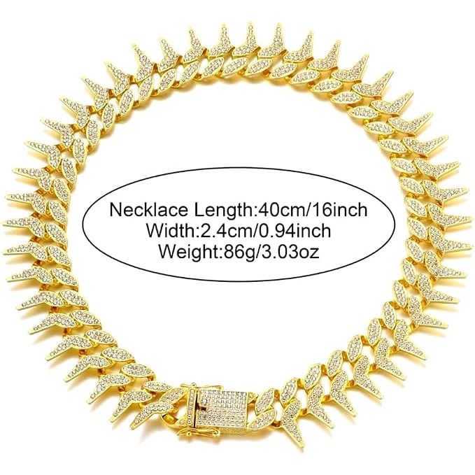 Rhinestone Side-Spiked Chain Dog Collar – Gold, 16 in - Just Closeouts Canada Inc.