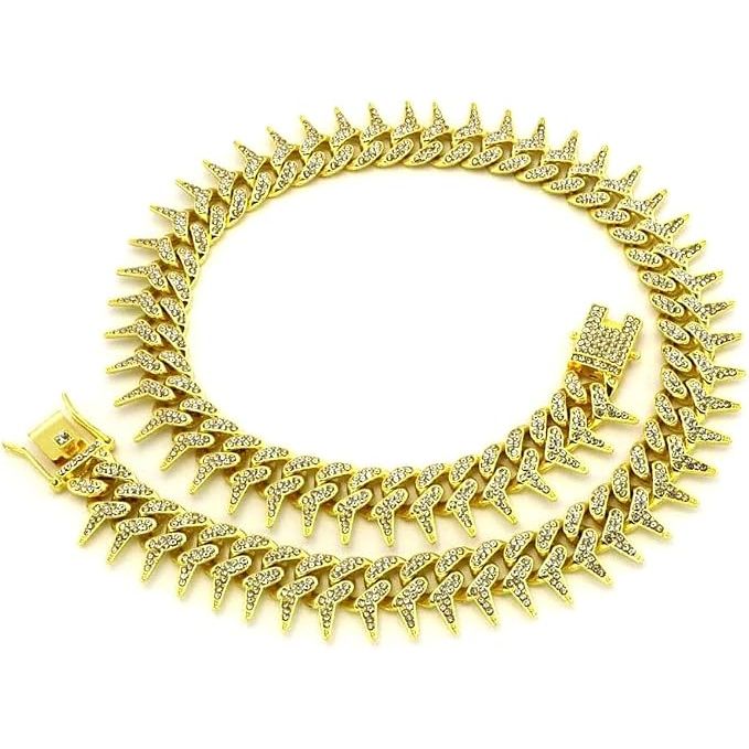 Rhinestone Side-Spiked Chain Dog Collar – Gold, 16 in - Just Closeouts Canada Inc.
