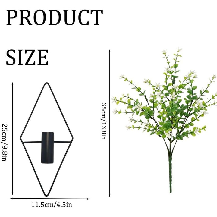 Black rhombus wall planter with artificial foliage, source view 2