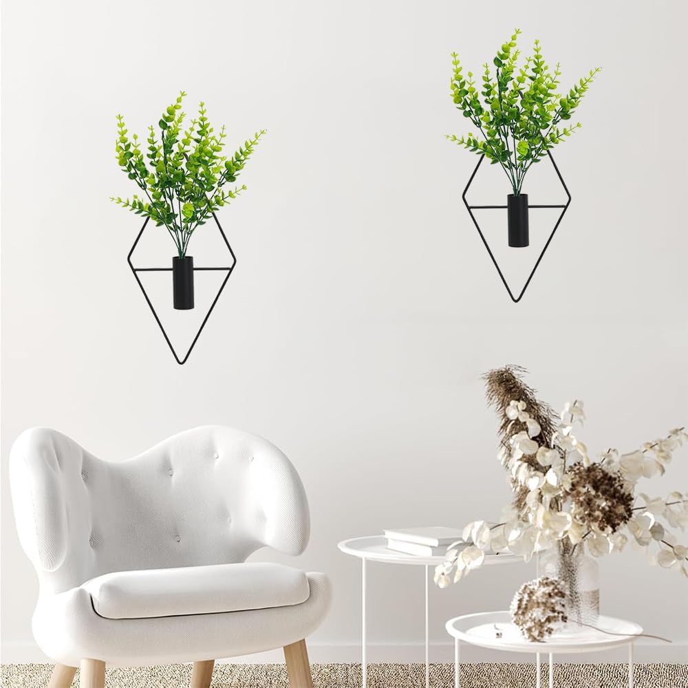 Black rhombus wall planter with artificial foliage, source view 4