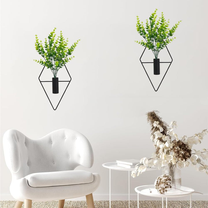 Black rhombus wall planter with artificial foliage, source view 4