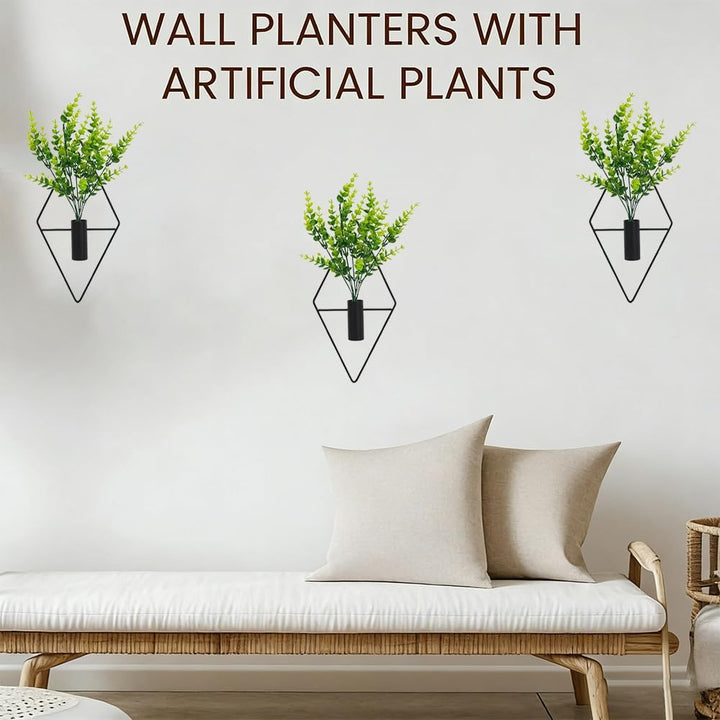 Black rhombus wall planter with artificial foliage, source view 5