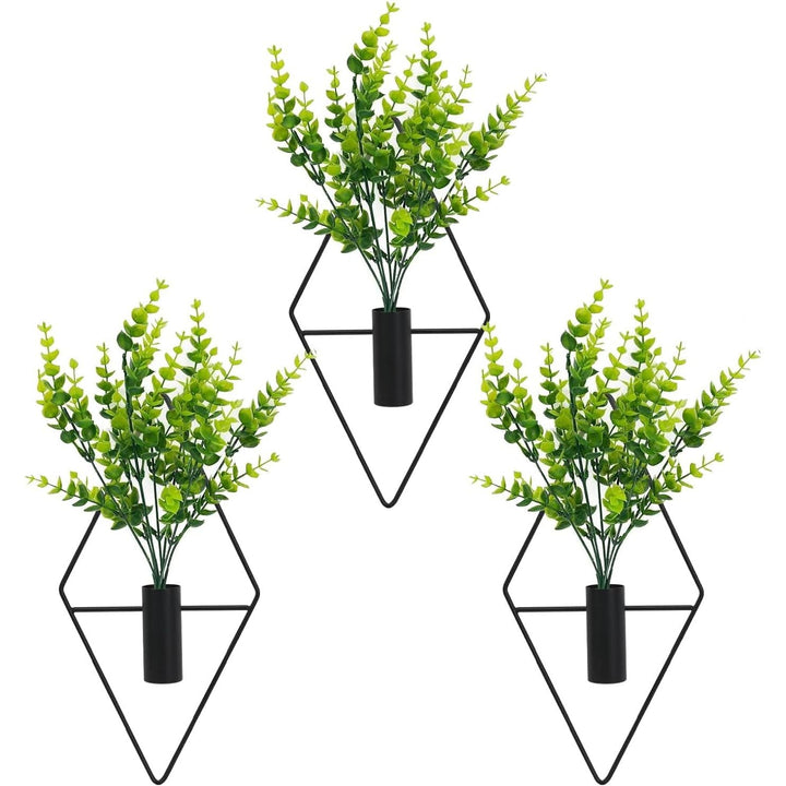 Rhombus Wall Planters with Faux Greenery, Black, 3-Piece Set - Just Closeouts Canada Inc.X004XWKW37