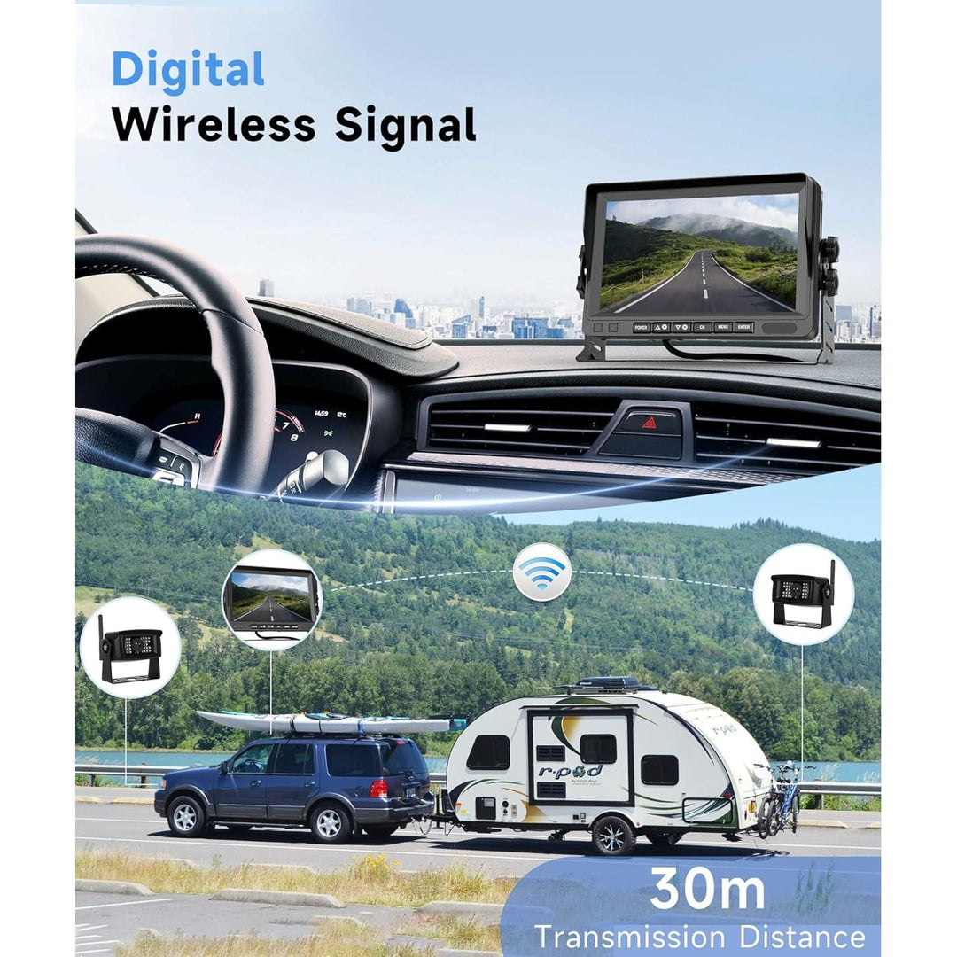 Rimoody Wireless RV Backup Camera with Waterproof 4 Cameras, Night Vision?HD 7" IPS 4 Split Screen Monitor, Digital Signals, Includes 64G Card for Truck, Trailer, Motorhome, Bus, DVR Loop Recording - Just Closeouts Canada Inc.