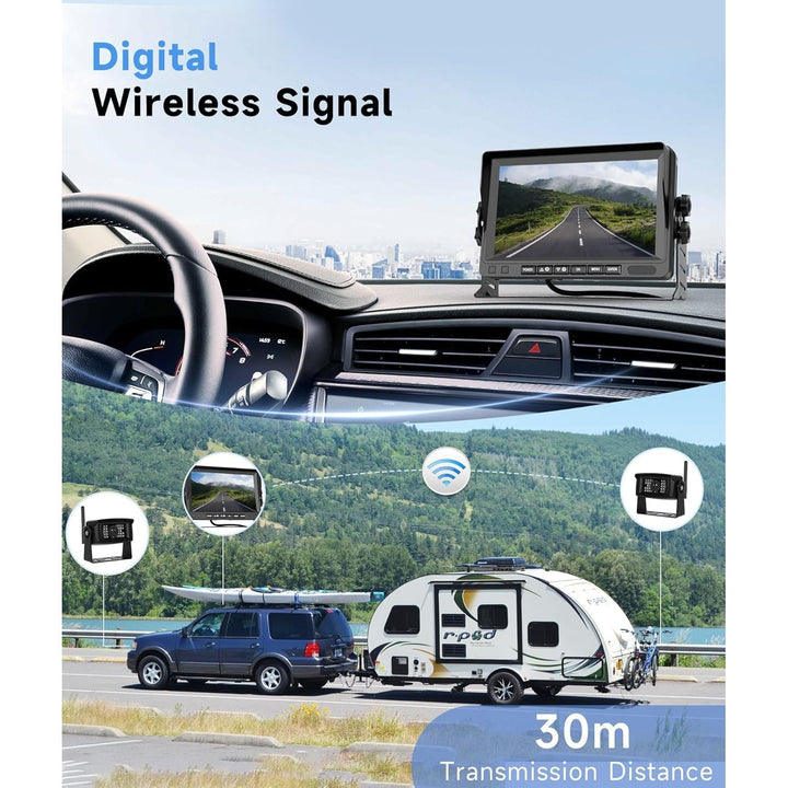 Rimoody Wireless RV Backup Camera with Waterproof 4 Cameras, Night Vision?HD 7" IPS 4 Split Screen Monitor, Digital Signals, Includes 64G Card for Truck, Trailer, Motorhome, Bus, DVR Loop Recording - Just Closeouts Canada Inc.