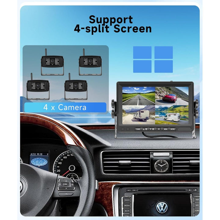 Rimoody Wireless RV Backup Camera with Waterproof 4 Cameras, Night Vision?HD 7" IPS 4 Split Screen Monitor, Digital Signals, Includes 64G Card for Truck, Trailer, Motorhome, Bus, DVR Loop Recording - Just Closeouts Canada Inc.