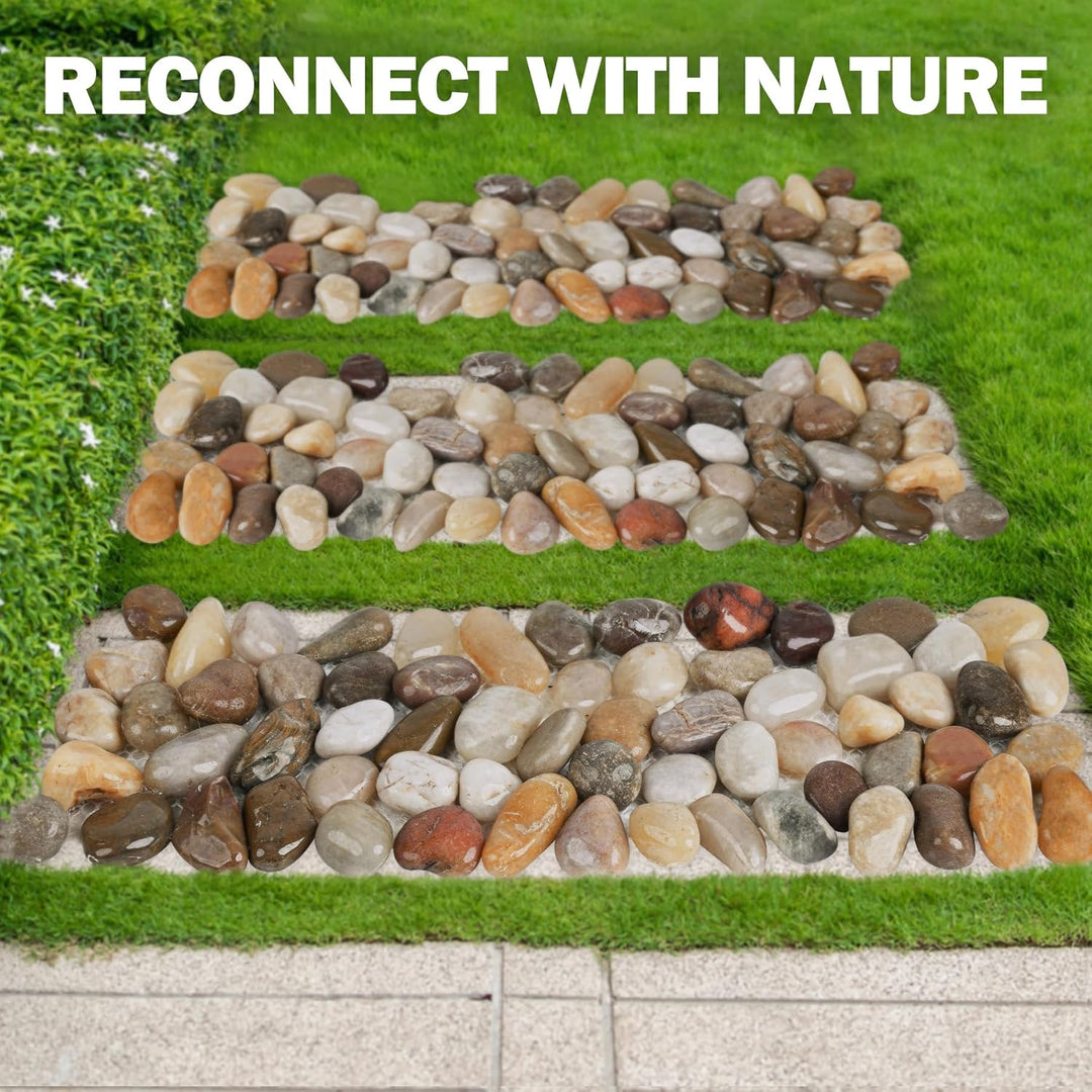 River Rock Stepping Stones Outdoor for Garden Walkway, 6 Pcs 12" L x 4" W Rectangle Shape Paver Step Stones Polished Pebble River Stone Mat for Yard Lawn Patio Pathway Walk Way - Just Closeouts Canada Inc.