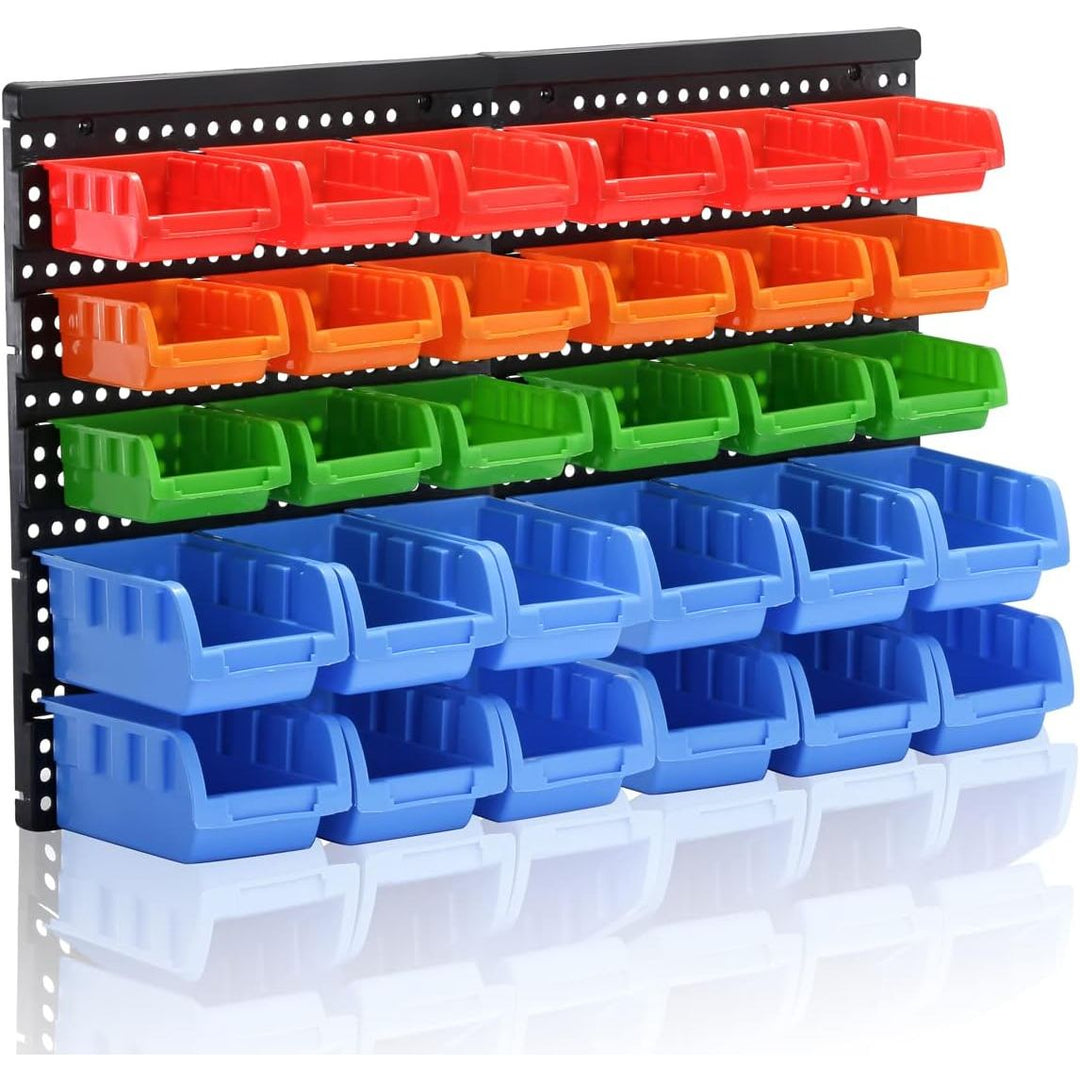 RIVTUN Wall Mounted Storage Bins Parts Rack 4 Colors Garage Plastic Shop Tool Organizer, ABS Plastic Garage Rack, Screw Storage 30 Bins - Just Closeouts Canada Inc.