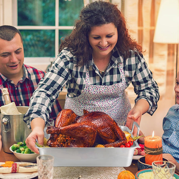 Roasting Pan with Rack, 14 Inch Turkey Roasting Pan & Cooling Rack, Stainless Steel Baking Pans Non Stick Roaster Pan with Wire Rack for Cooking Ham, Chicken, Cake, Lasagna, Casserole - Just Closeouts Canada Inc.